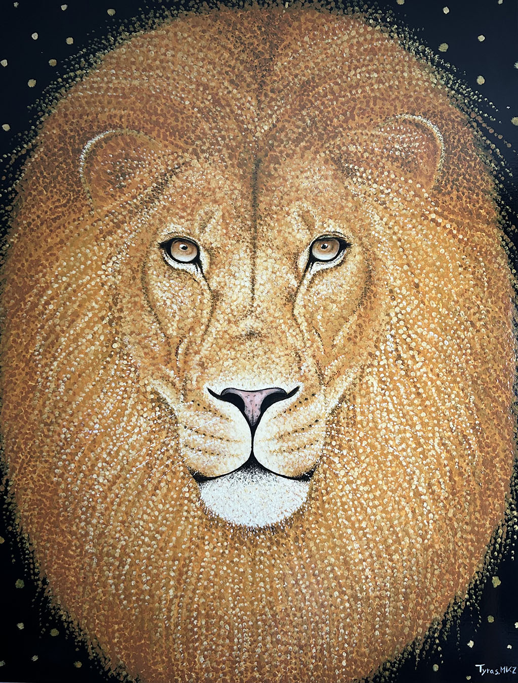 Le regard du lion est rendu avec un réalisme troublant, semble sonder l’âme du spectateur.